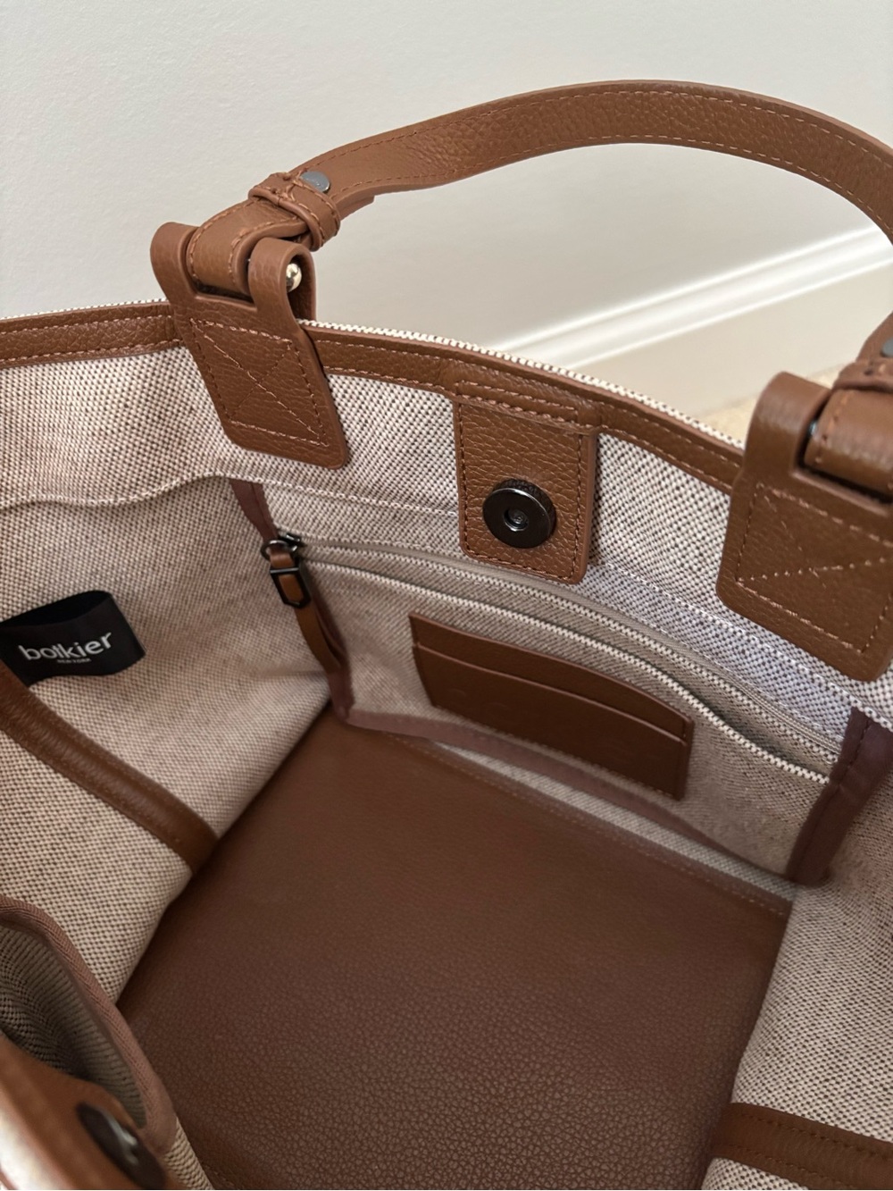 Botkier Two-Tone Brown & Cream Canvas Leather Tote - Picture 5 of 6